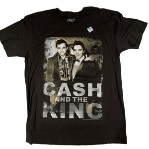 Elvis Presley Johnny Cash Crew Neck Graphic T Shirt Black NEW